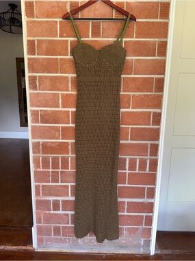 JLUXLABEL Olive Crochet Maxi Dress with Straps